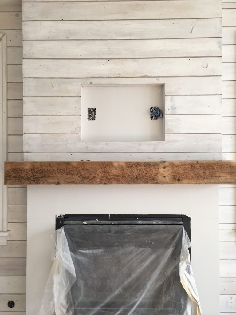 Shiplap and Reclaimed Wood Mantle
